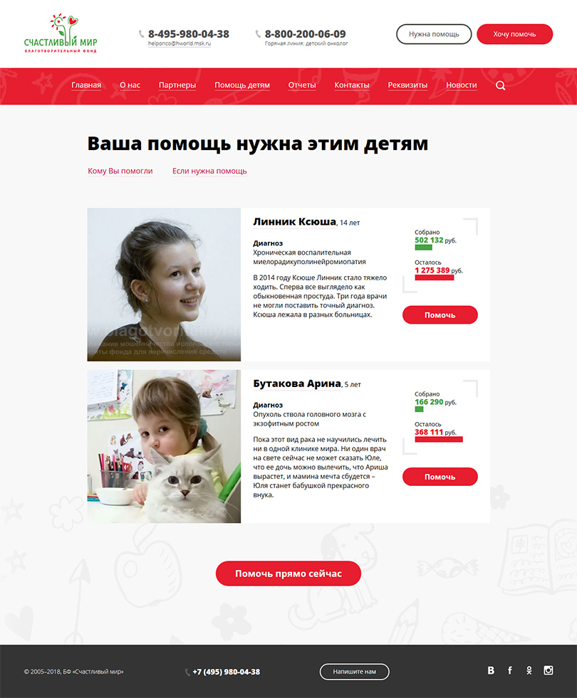 Сайт благотворительного фонда «Счастливый мир»